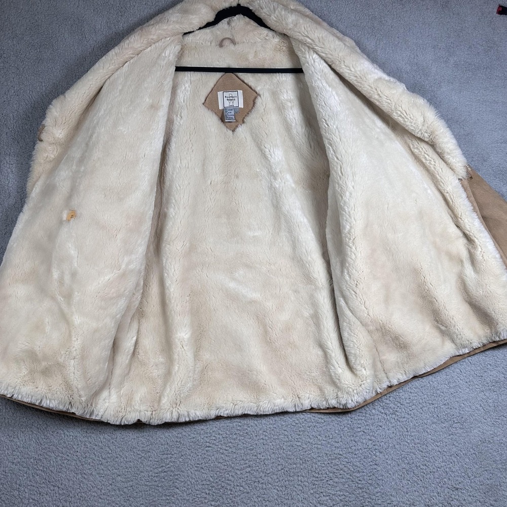 Boundary Waters Coat Womens Large Tan Suede Leather Faux Shearling Shawl Collar - Picture 13 of 16